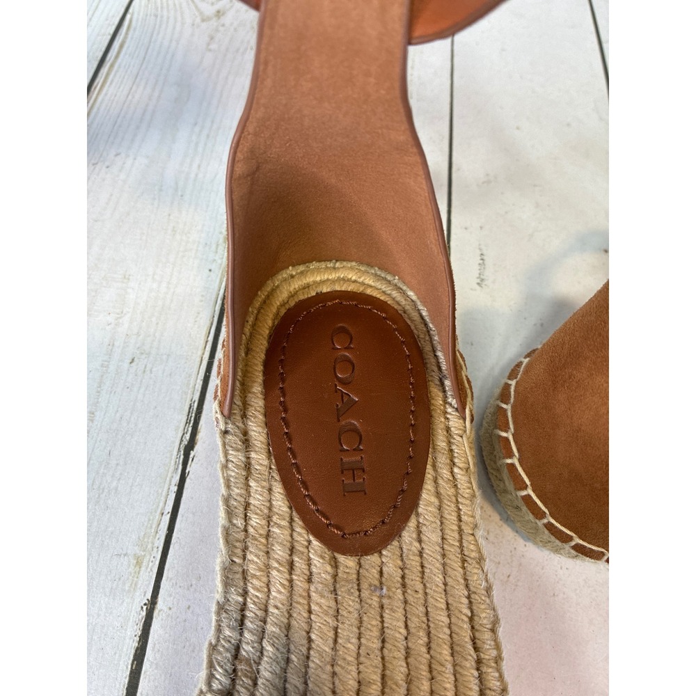 Coach G2054 Suede Tea Rose Floral Studded Espadrille Ankle Strap Flats Brown 9B - Picture 6 of 8